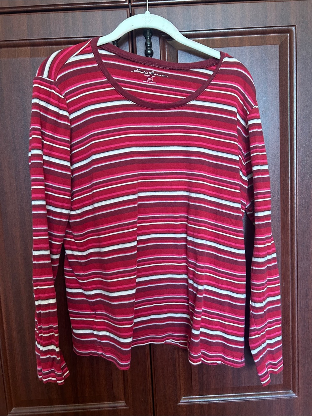Eddie Bauer Red and White Striped Long-Sleeve Crewneck